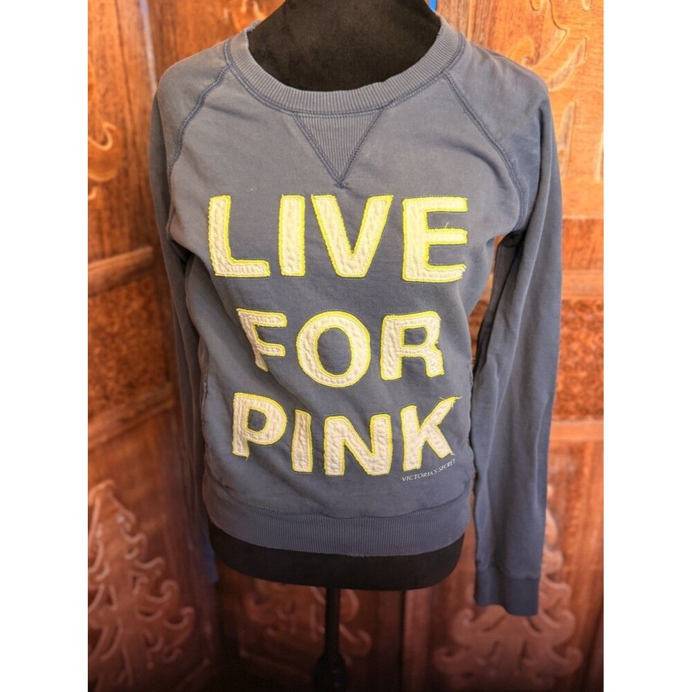 VTG Victoria's Secret Sweatshirt Women S Blue Dog Logo Live for Pink Core Y2K LB